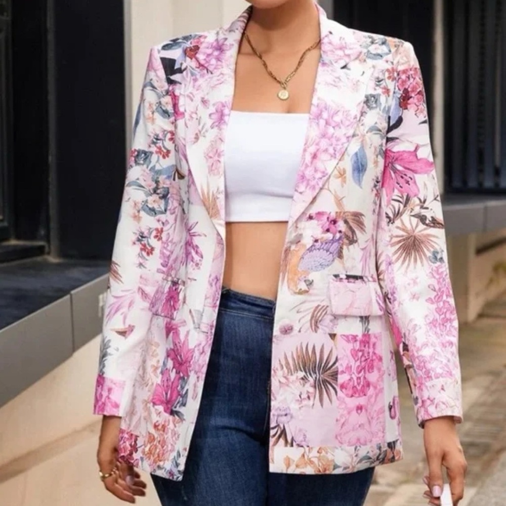 Floral Pink Women's Blazer SHEIN